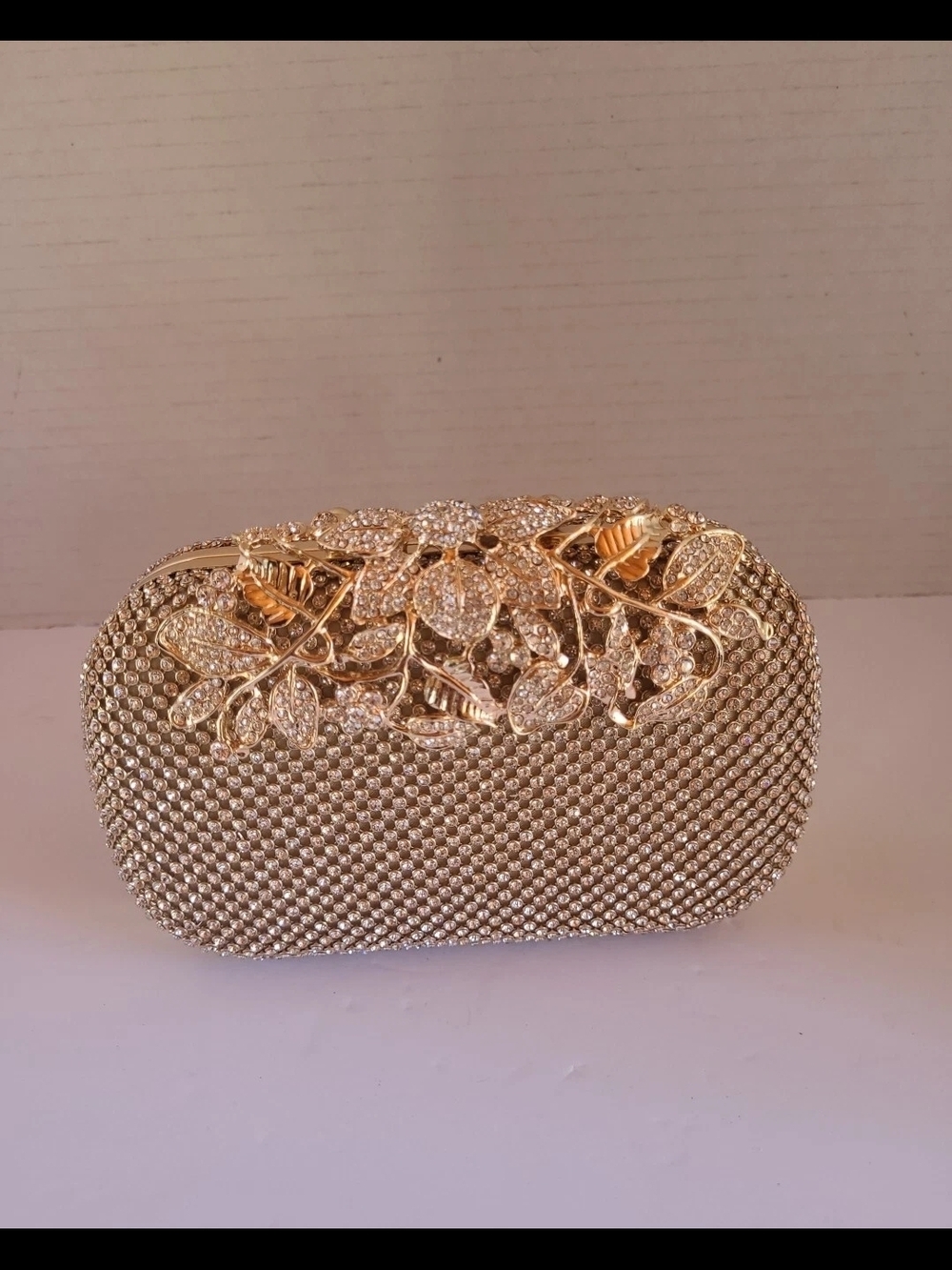 Gold Crystal Floral Evening Clutch - Designer-Style